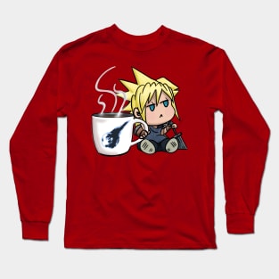 Chibi Cloud Coffee Kawaii Final Fantasy 7 Cloud Strife Long Sleeve T-Shirt